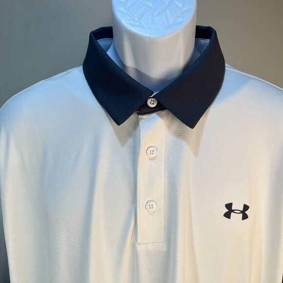 Under Armour Men's off white and gray detailed heatgear Golf polo shirt 2XL XXL - Picture 1 of 6